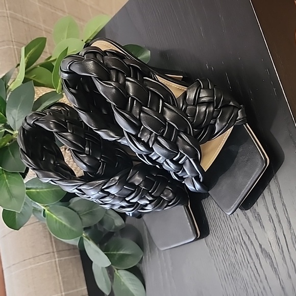 EGO Square Toe Puffy Braided Criss Cross Heels UK 6 US 8 Quilted Vegan Slingback - Picture 12 of 15